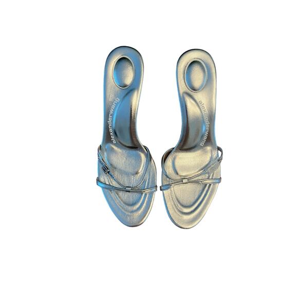 Alexander Wang Lucienne 65 Strappy Slide Sandals Leather Metallic Silver 36.5 - Picture 9 of 14